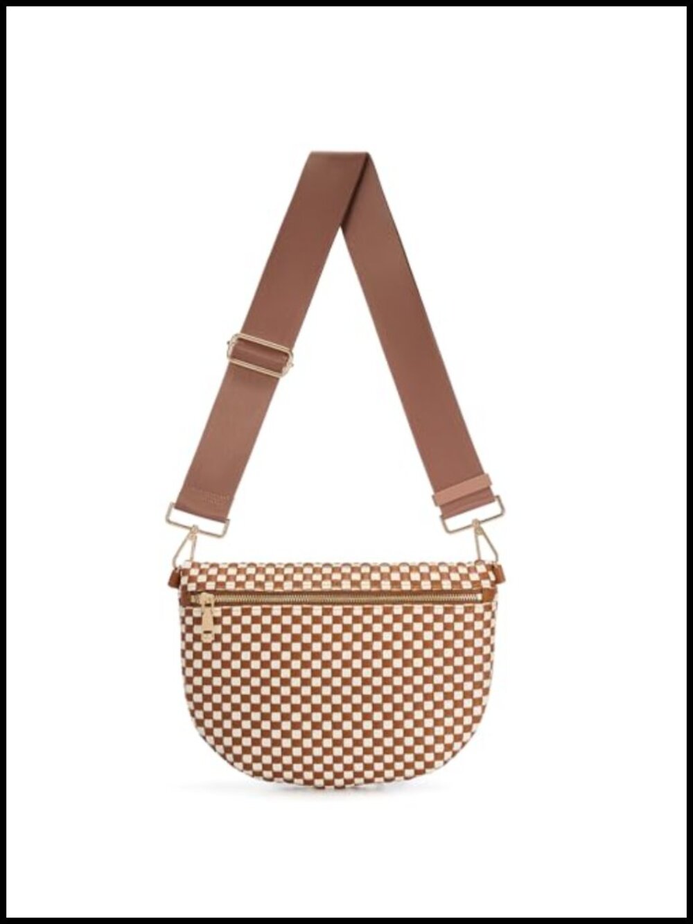 Woven Crossbody Bag for Women Checkered PU Waist Pack Travel Sling